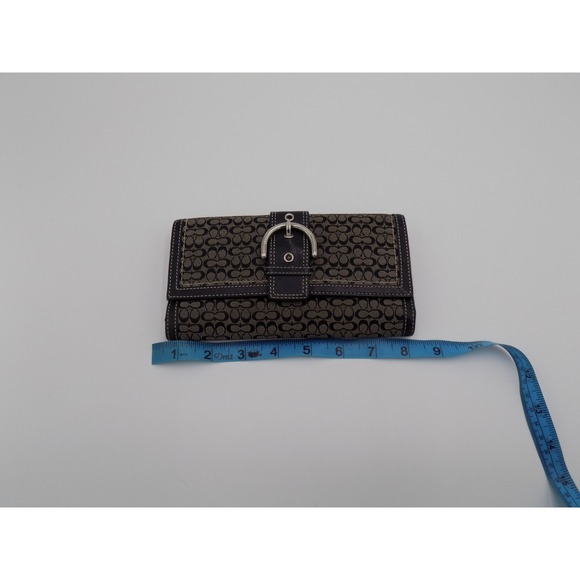 COACH Wallet Brown Black Signature Canvas Leather Flap Bifold Clutch - Picture 1 of 3
